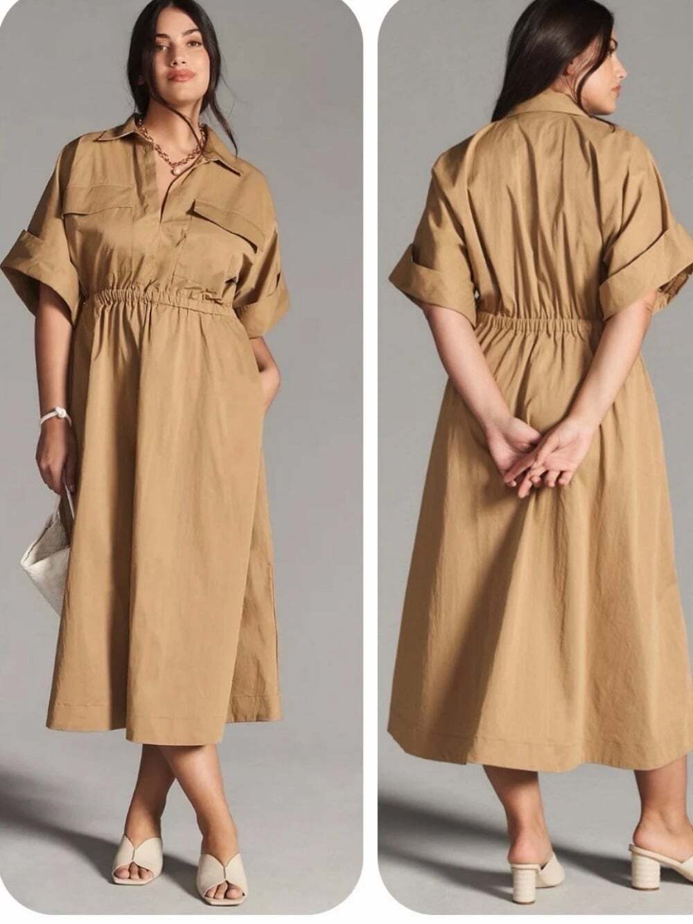 Anthroplogie Maeve Tobin Utility Desert Shirt Pocket Dress Sz-Xl Gorpcore Safari
